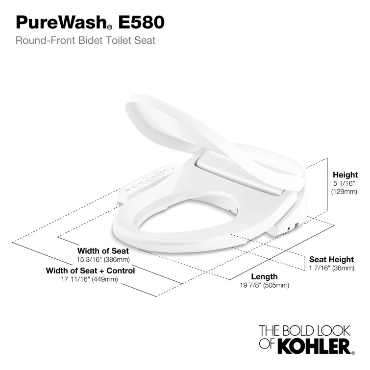 White Round-Front Bidet Toilet Seat with Stainless Steel Wand