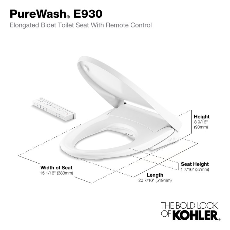 PureWash E930 White Elongated Heated Bidet Toilet Seat with Remote