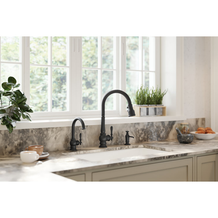 Matte Black High-Arch Pull-Down Kitchen Faucet with Spray