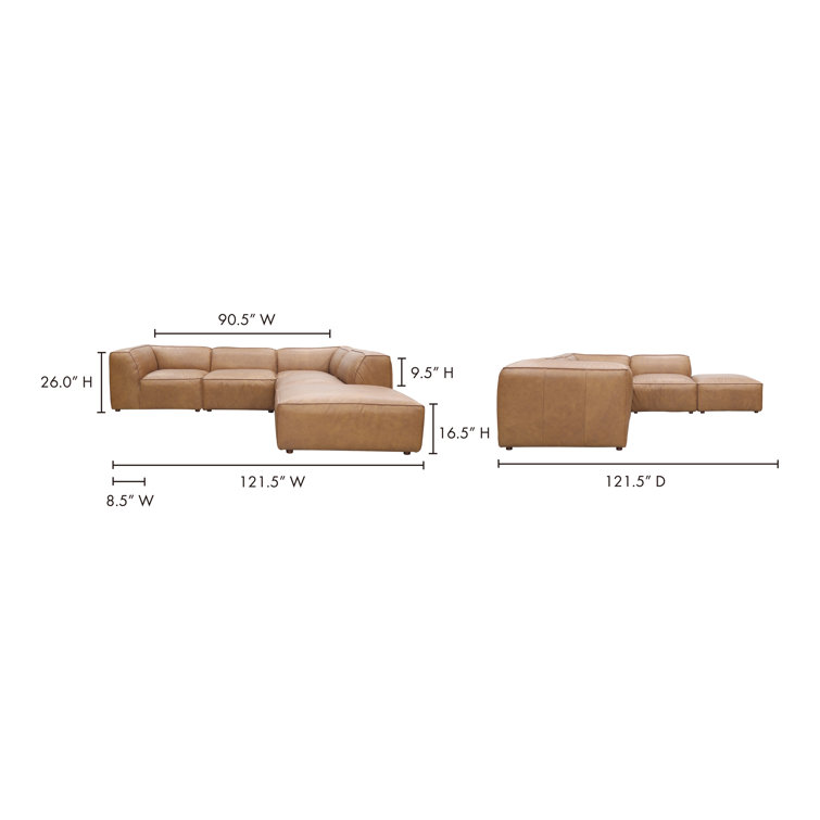 Sonoran Tan Leather Modular Sectional with Ottoman