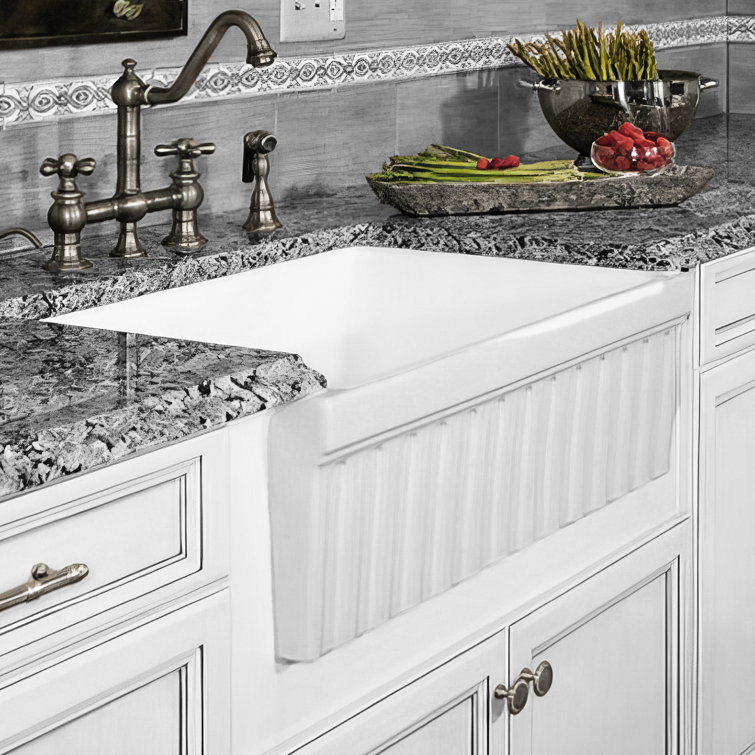 White 31" Fireclay Farmhouse Drop-In Kitchen Sink
