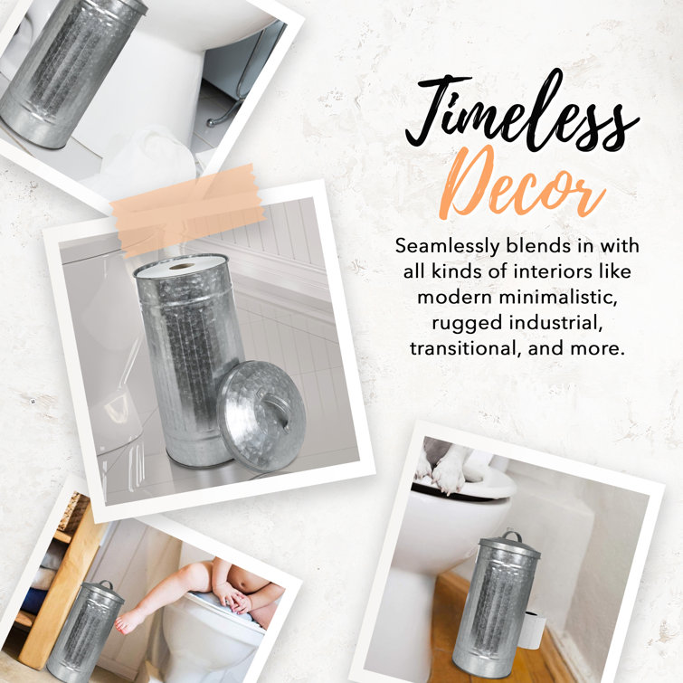 Galvanized Silver Farmhouse Free Standing Toilet Paper Holder