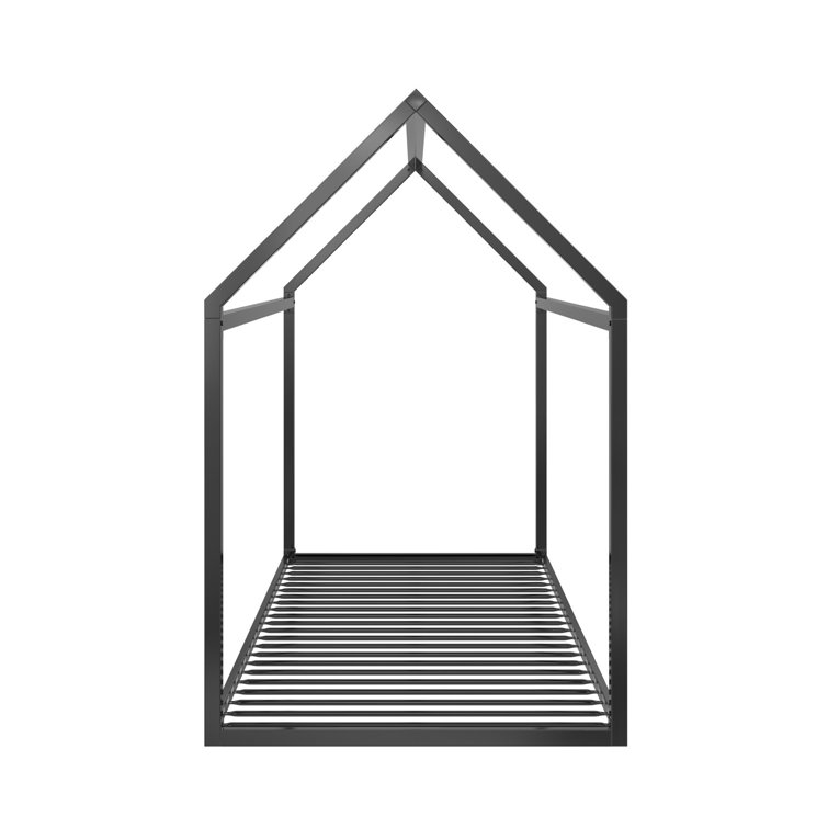 Black Metal Twin Montessori House Bed with Canopy Frame