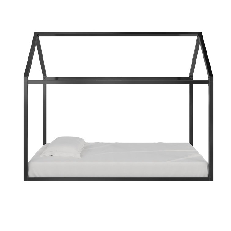 Black Metal Twin Montessori House Bed with Canopy Frame