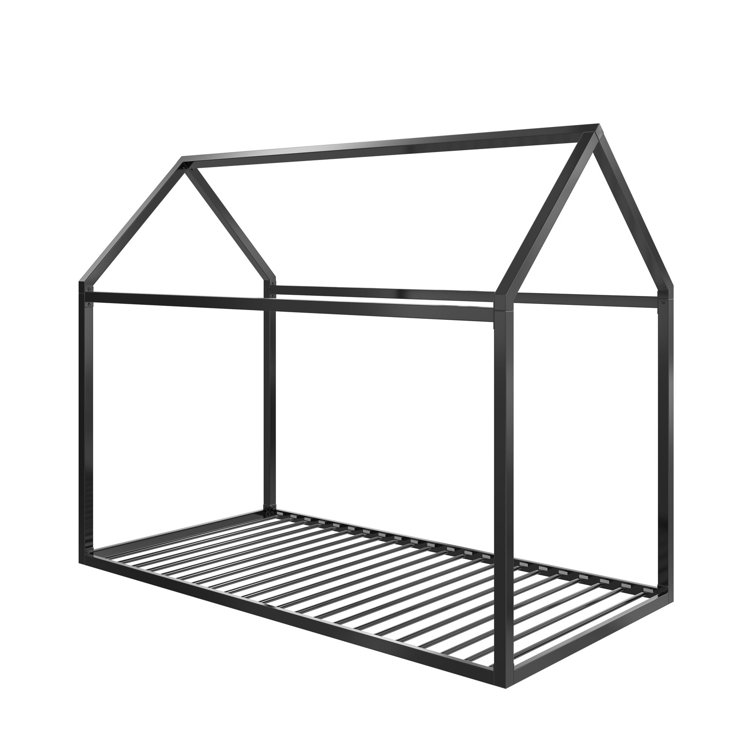 Black Metal Twin Montessori House Bed with Canopy Frame