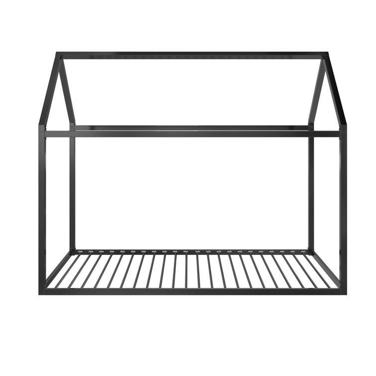 Black Metal Twin Montessori House Bed with Canopy Frame