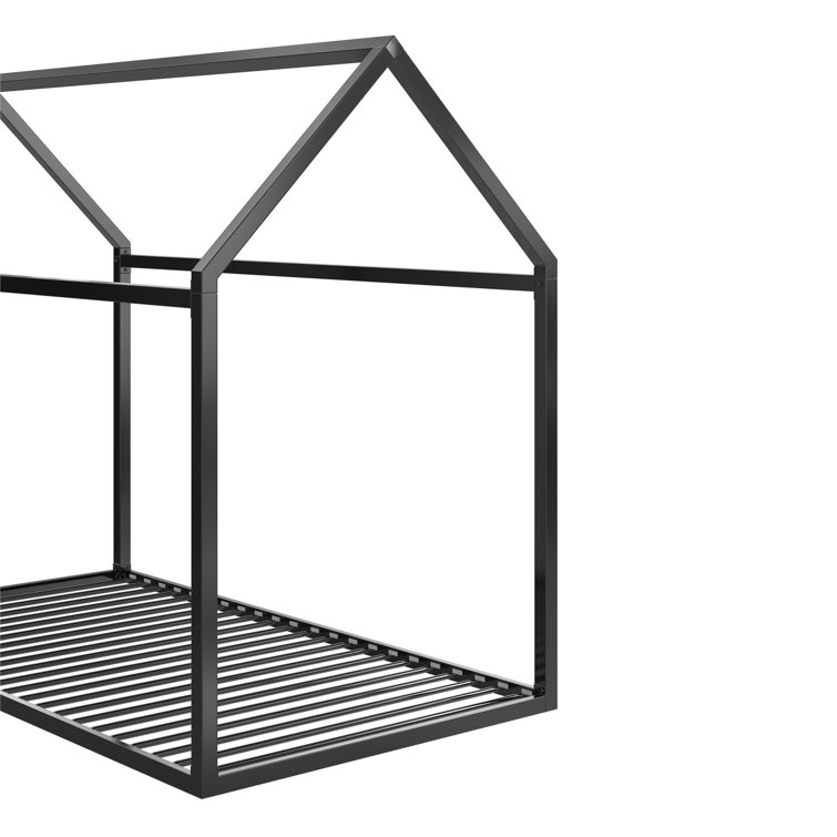 Black Metal Twin Montessori House Bed with Canopy Frame