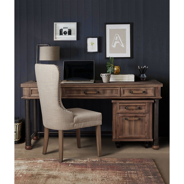 Reclaimed Barn Brown Acacia Wood Home Office Desk with Metal Accents
