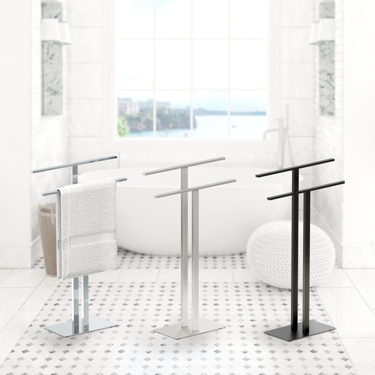 Chrome 32.5" Double Level Floor Standing Towel Holder