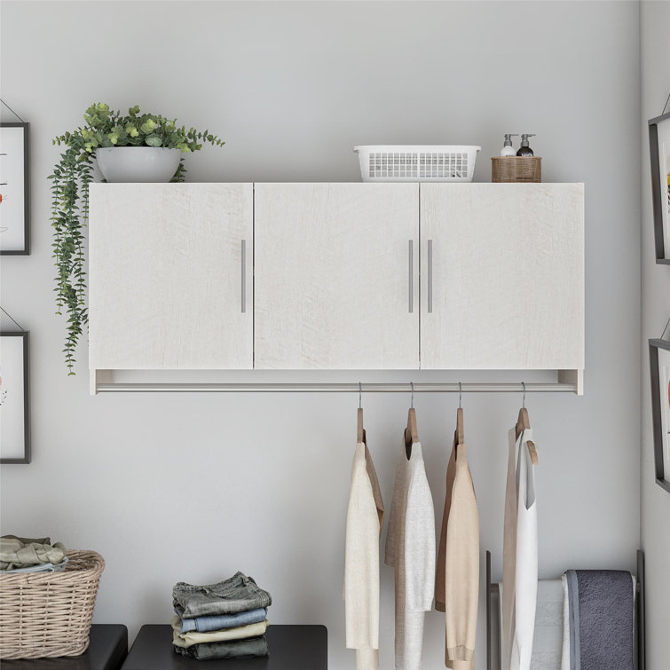 Ivory Oak 3-Door Wall Cabinet with Hanging Rod