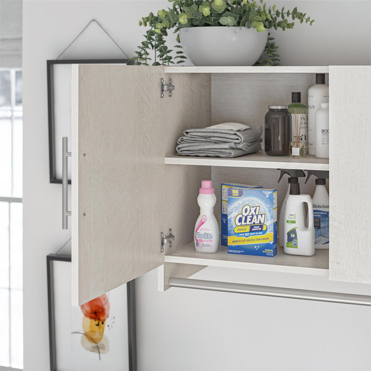 Ivory Oak 3-Door Wall Cabinet with Hanging Rod