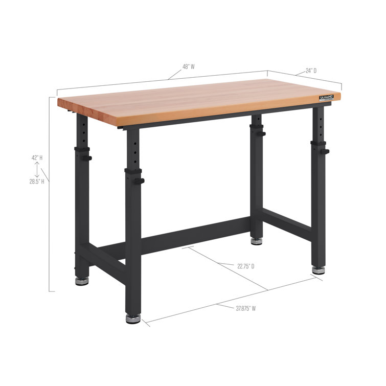 Graphite Adjustable Height Heavy-Duty Wood Top Workbench