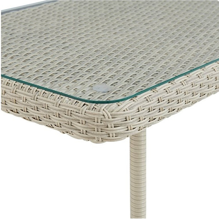 Windham Light Gray All-Weather Wicker Outdoor Coffee Table with Glass Top