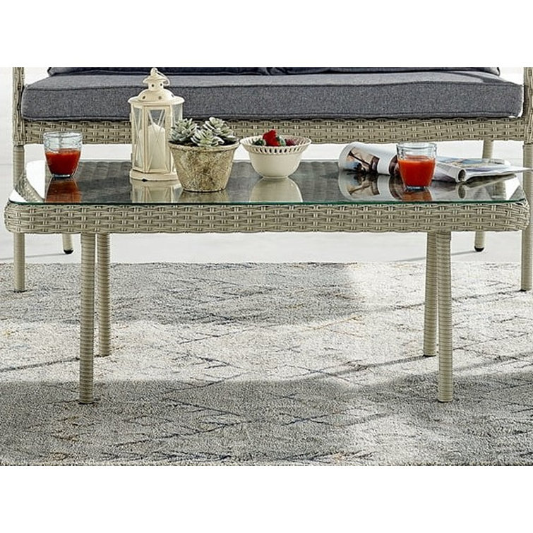 Windham Light Gray All-Weather Wicker Outdoor Coffee Table with Glass Top