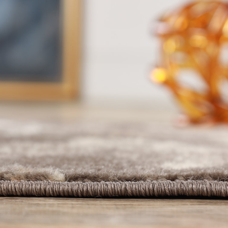 Taupe Floral Synthetic Stain-Resistant Area Rug, 8' x 10'