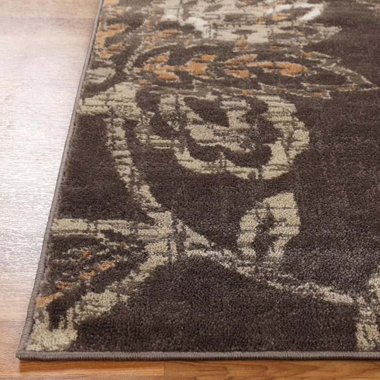 Taupe Floral Synthetic Stain-Resistant Area Rug, 8' x 10'