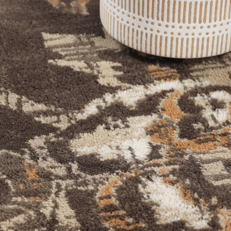 Taupe Floral Synthetic Stain-Resistant Area Rug, 8' x 10'
