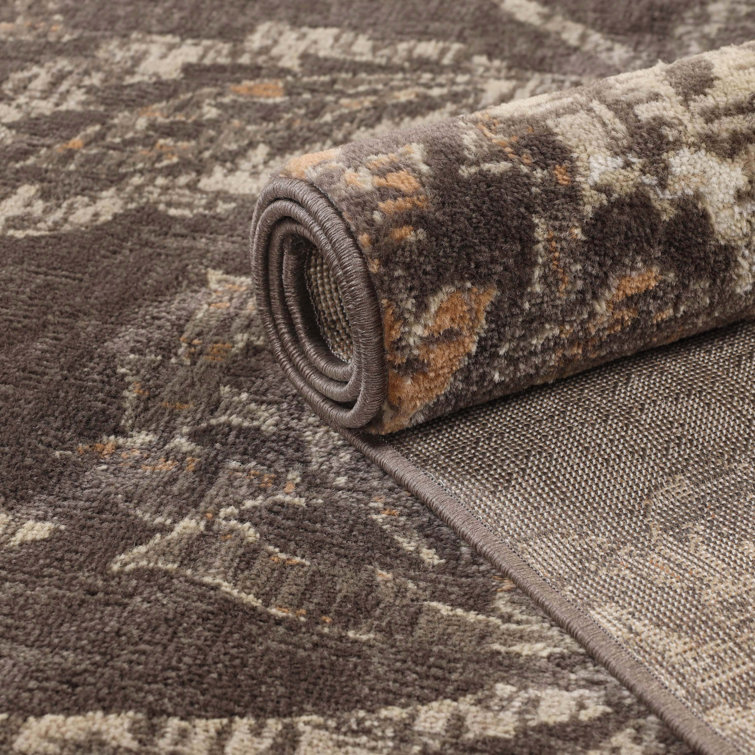Taupe Floral Synthetic Stain-Resistant Area Rug, 8' x 10'
