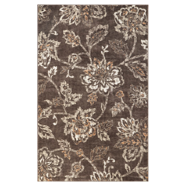 Taupe Jacobean Floral Stain-Resistant Synthetic Area Rug, 4' x 6'