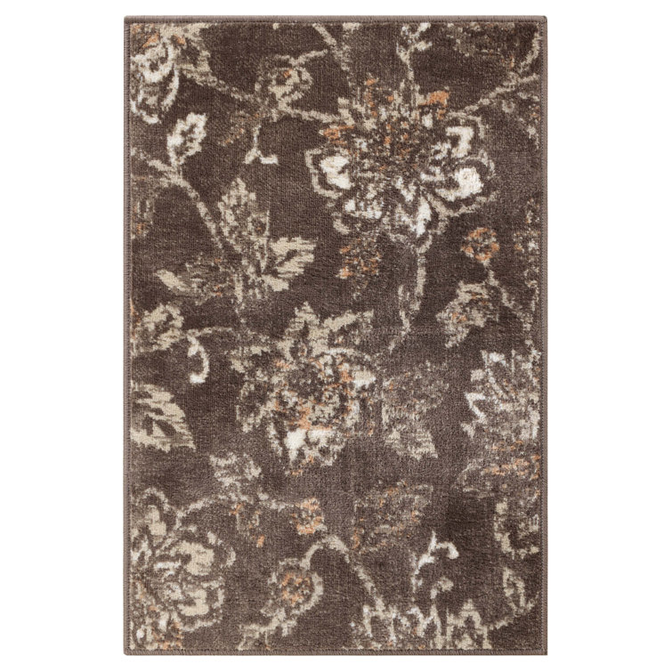 Taupe Floral Stain-resistant Modern Farmhouse Area Rug, 3'x5'