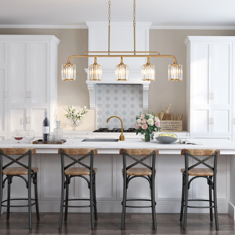Gold and Clear Glass 5-Light Linear Island Pendant
