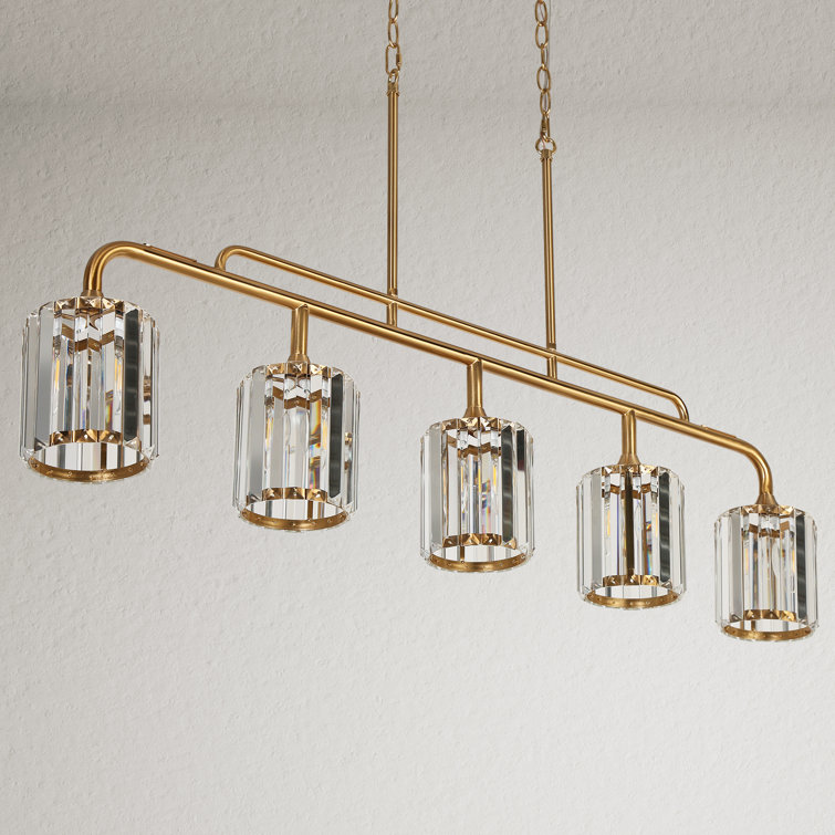 Gold and Clear Glass 5-Light Linear Island Pendant