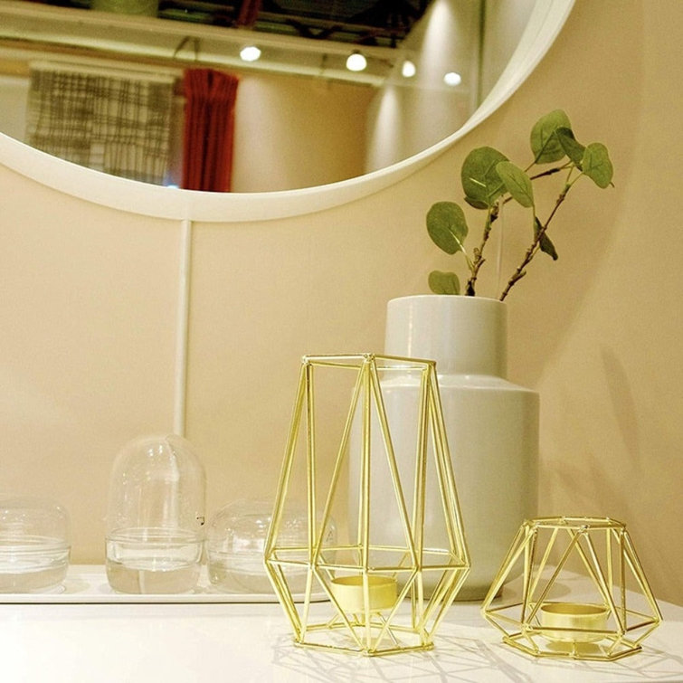 Small Gold Geometric Iron Tealight Candle Holder