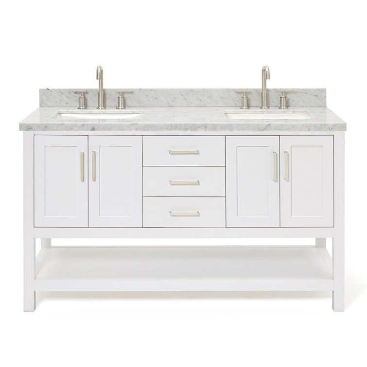 Magnolia 61" White Double Sink Bathroom Vanity with Marble Top