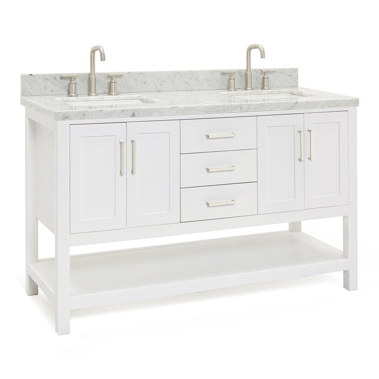Magnolia 61" White Double Sink Bathroom Vanity with Marble Top