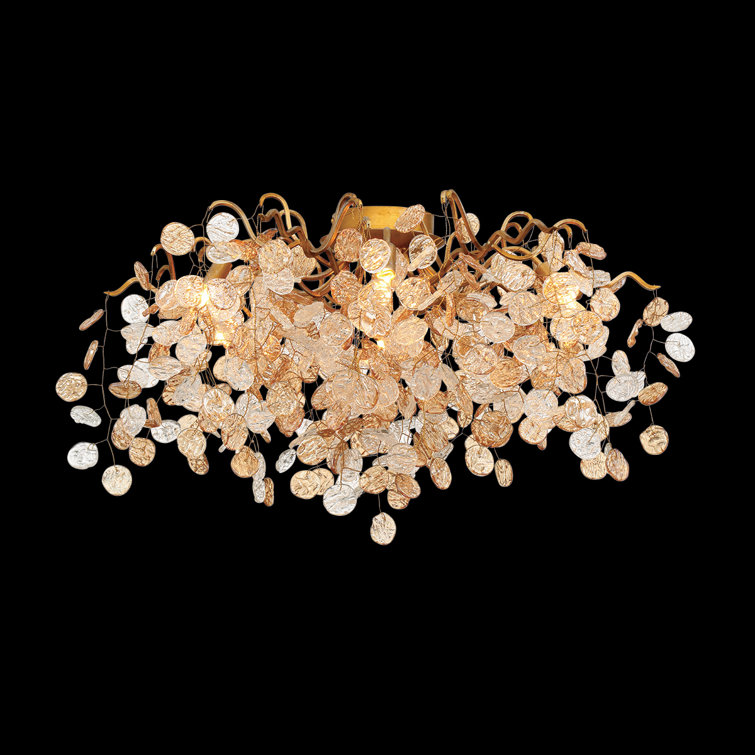 Campobasso Gold 7-Light Flush Mount with Amber Glass Accents
