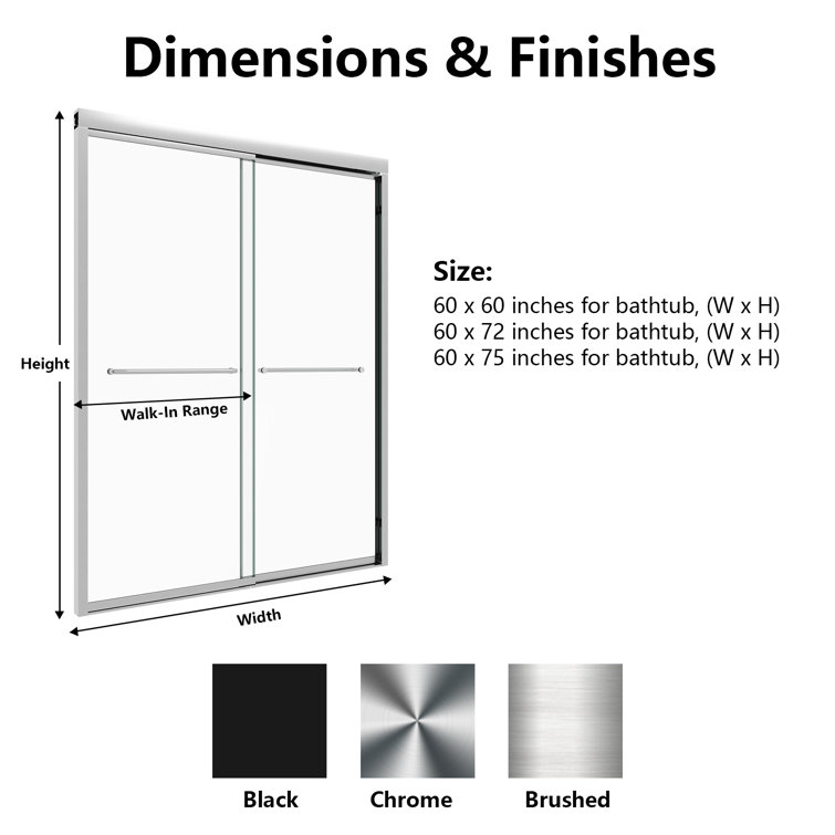 60 x 72 Matte Black Sliding Shower Door with Clear Glass