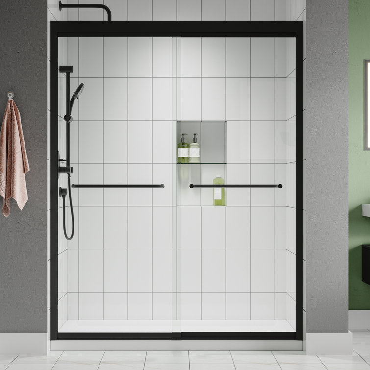 60 x 72 Matte Black Sliding Shower Door with Clear Glass