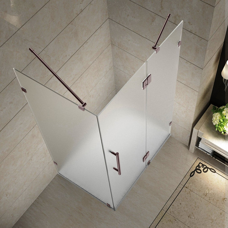 Avalux 34" x 34" Frosted Glass Frameless Shower Enclosure with Stainless Steel Hardware