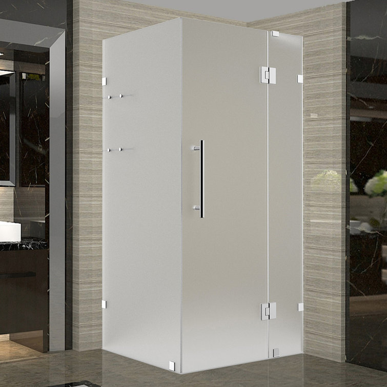 Avalux GS 32-in Frameless Frosted Glass Shower Enclosure with Stainless Steel Hardware