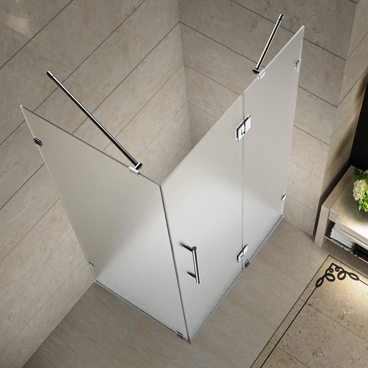 Avalux 37" x 72" Frameless Hinged Shower Enclosure, Frosted Glass and Chrome