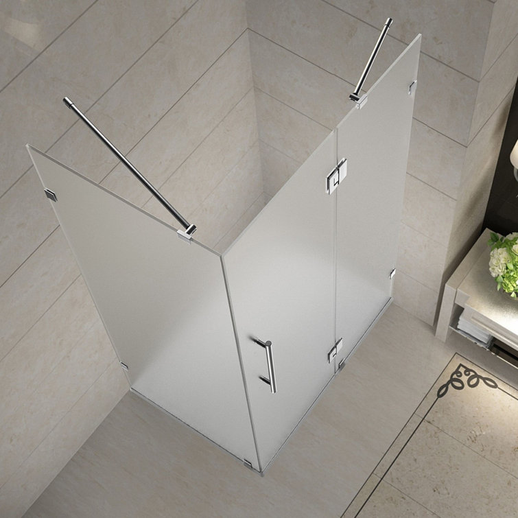 Avalux 34" x 34" Frosted Glass Frameless Shower Enclosure with Stainless Steel Hardware