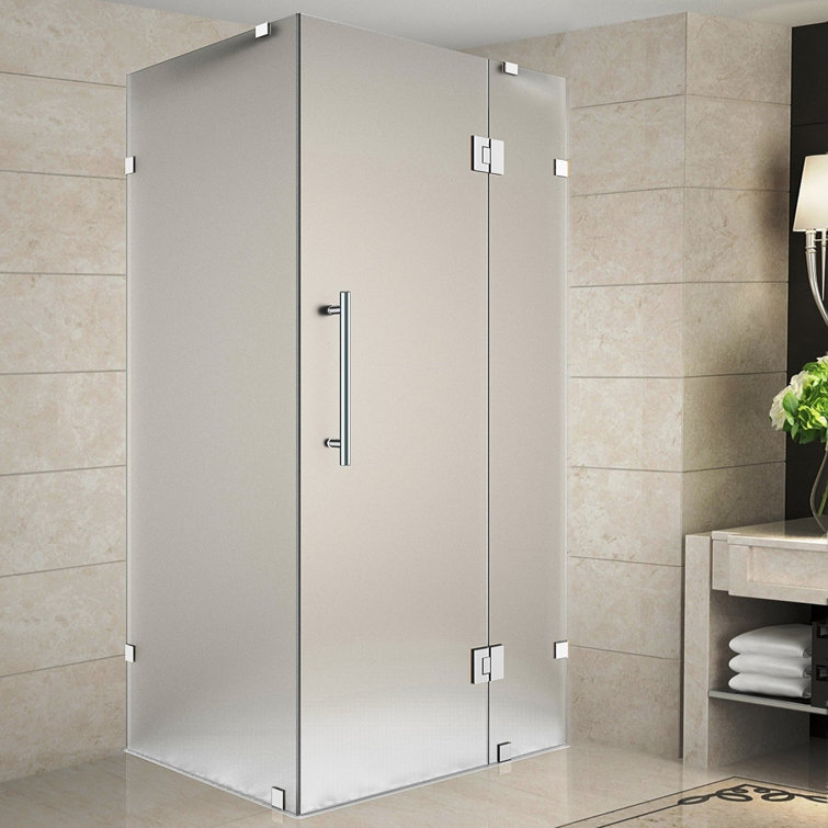 Avalux 37" x 72" Frameless Hinged Shower Enclosure, Frosted Glass and Chrome