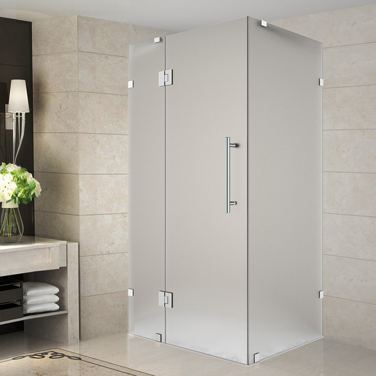 Avalux 34" x 34" Frosted Glass Frameless Shower Enclosure with Stainless Steel Hardware