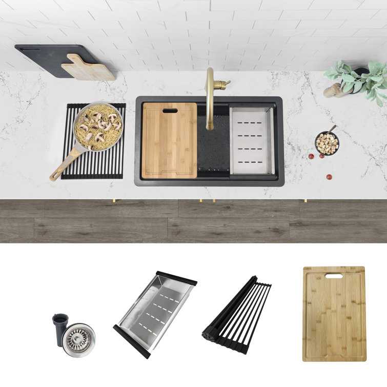 Pietra STYLISH Kinbrook Dual Mount 28" Workstation Single-Bowl Composite Granite Kitchen Sink