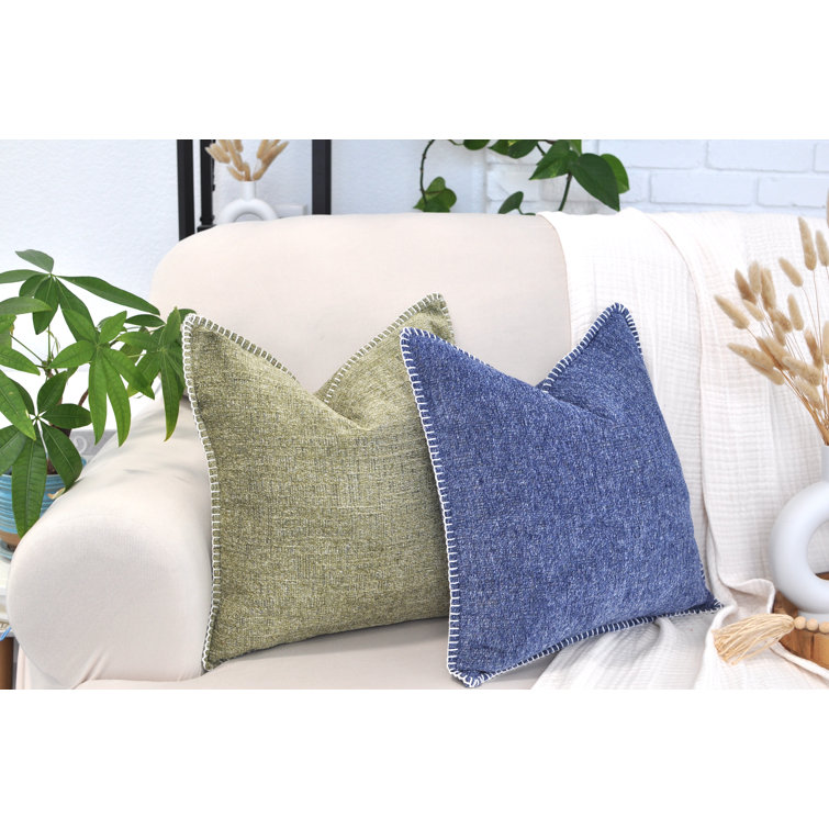 Olive Green Chenille Square Throw Pillow Covers with Piped Edges, 20x20, Set of 2