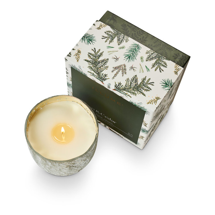 Large Silver Crackle Glass Soy Candle with Balsam & Cedar Scent