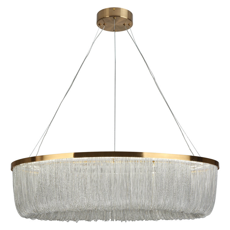 Brass Oval LED Chandelier with Metal Tassel Accents