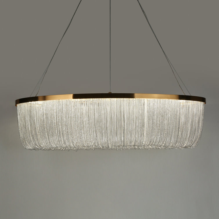 Brass Oval LED Chandelier with Metal Tassel Accents
