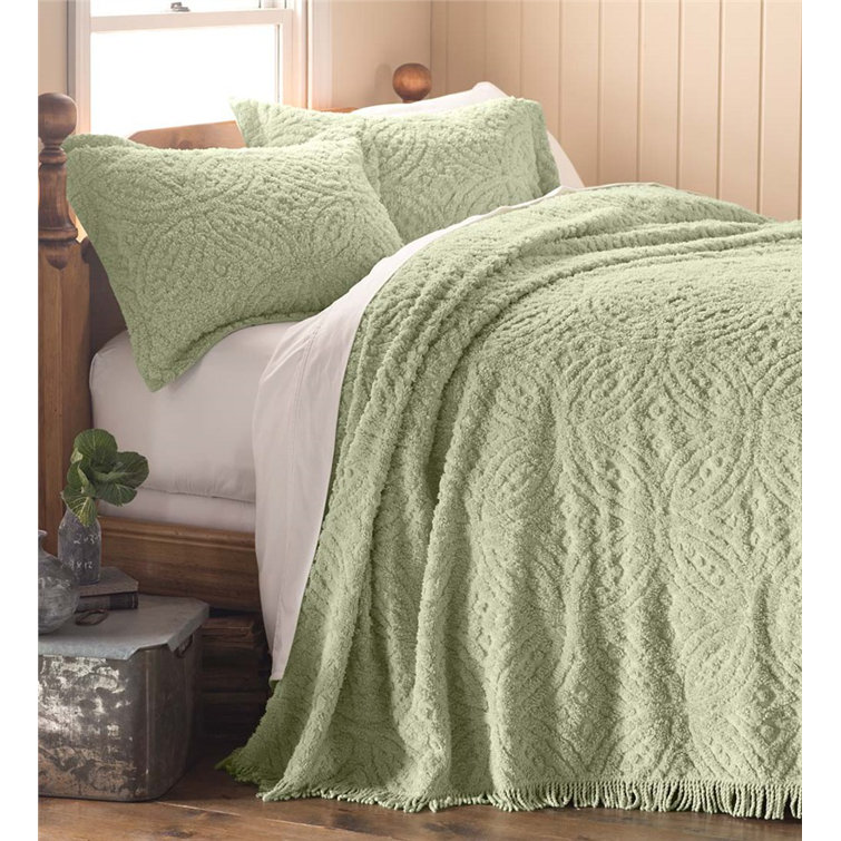 King Size Blue Cotton Chenille Bedspread Set