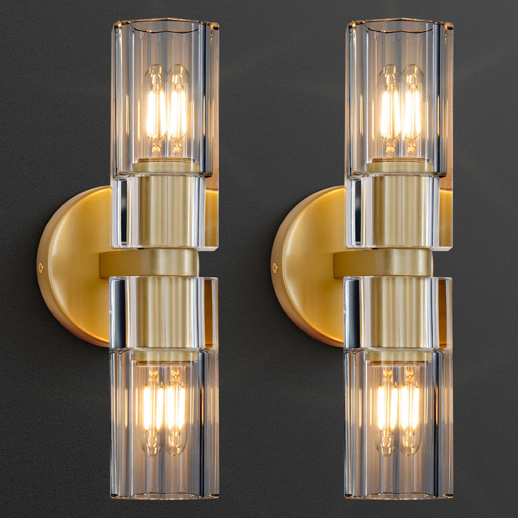 Gold Brass Double Light Sconce with Clear Glass Shades