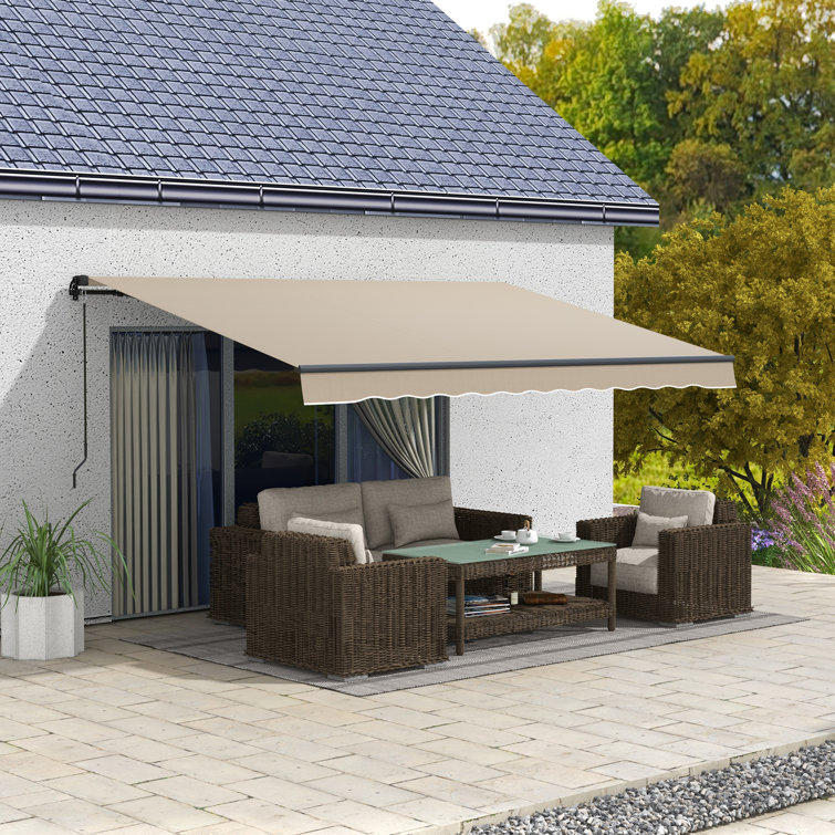 Outsunny Beige 98.5'' Retractable Patio Awning with Manual Crank
