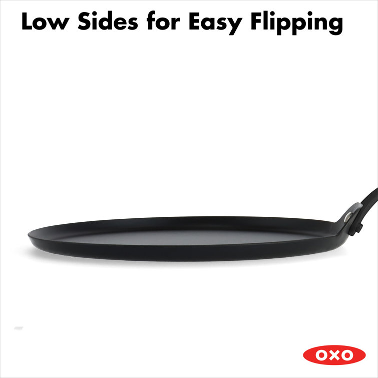 OXO Obsidian Black Carbon Steel 10" Crepe Pan with Silicone Sleeve