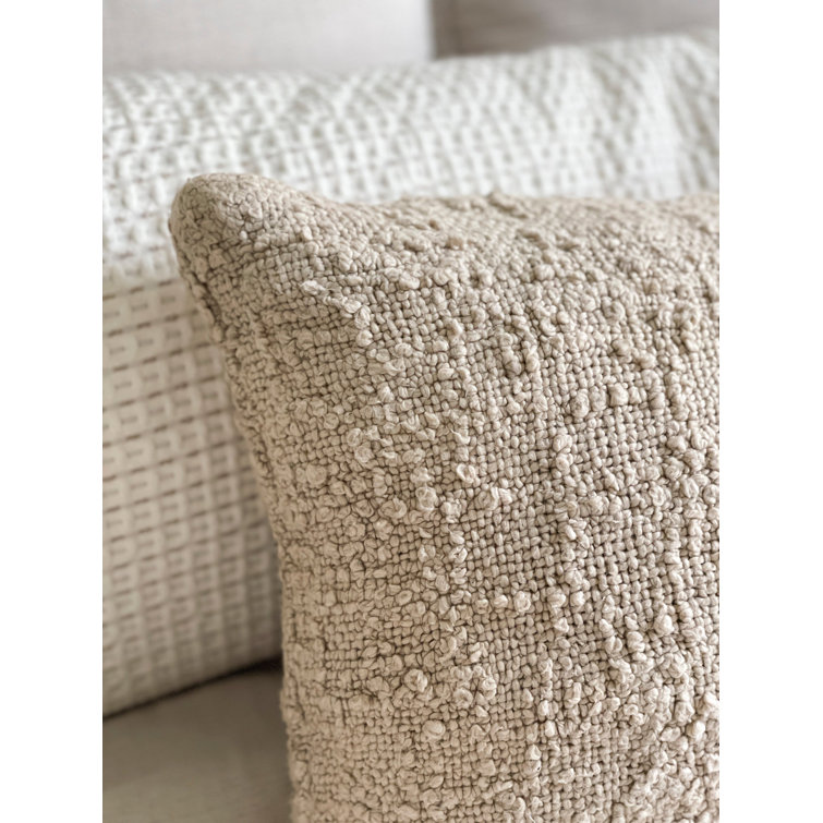 Cozy Beige Cotton Boucle Lumbar Throw Pillow 14x20