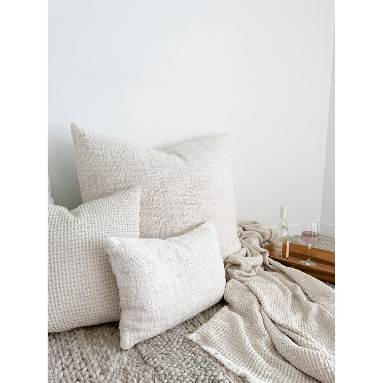 Cozy Cotton White Boucle Lumbar Pillow Cover 14x20
