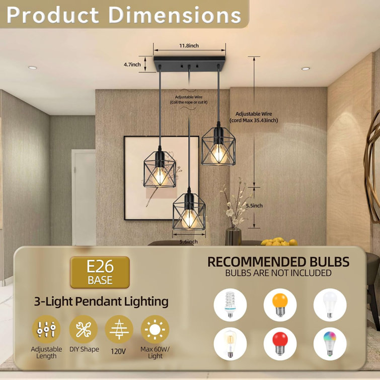 17 Stories Aiza 3 - Light Matte Black LED Kitchen Island Pendant